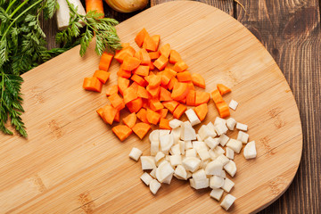 Chopped vegetables on a cutting board