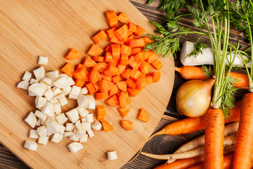 Chopped vegetables on a cutting board