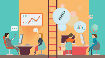 Workplace. Business meeting and brainstorming. Infographic