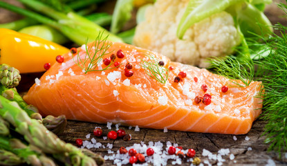 Fresh salmon fillet  with vegetable