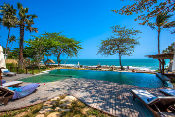 Swimming pool near the beach at high class resort in thailand