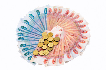 Circle of banknotes and coins