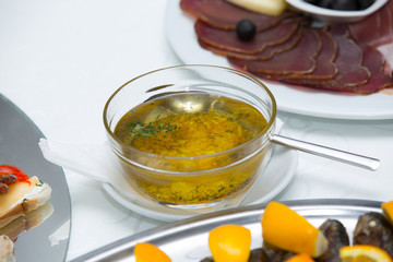 Sauce marinade on the buffet table