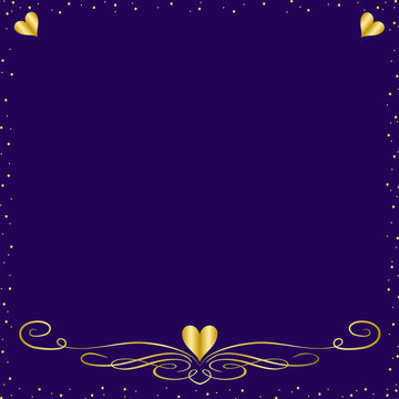 A Purple  Elegant Background With Gold Hearts and Trim