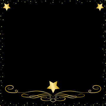 A Black  Elegant Background With Gold Stars and Trim