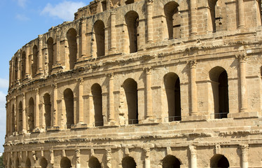 Naklejka premium El Jem Coliseum ruins in Tunisia fighting gladiator