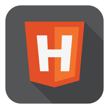 vector illustration of orange shield html five sign letter H on