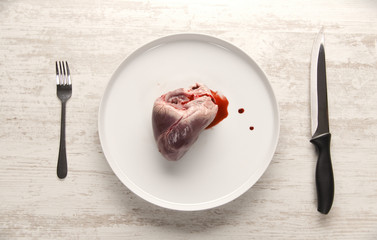 Pork heart on a white plate