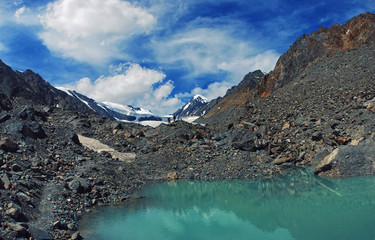 Aktru mountains and lake in Altai