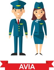 Set of people aviation, pilot and stewardess