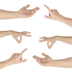 Hand collage, gestures set isolated on white