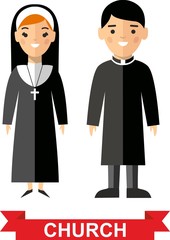 Set of a religious people, priest and nun