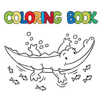 Coloring book of little alligator or crocodile