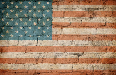 USA flag painted on brick wall