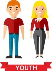 Fototapeta premium Set of young girl and boy, teenagers, youth man and woman
