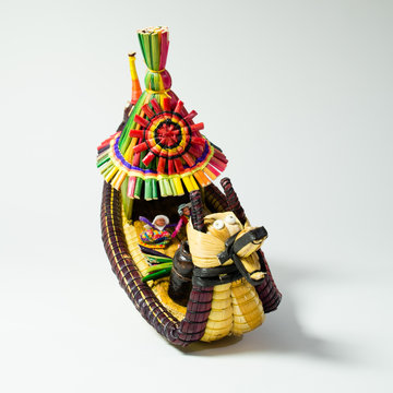 Peruvian boat model handicraft by people of the Uros islands
