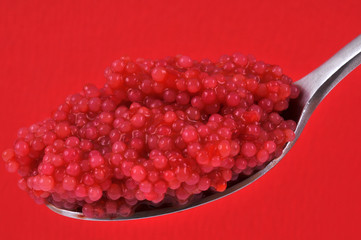 Une cuillère de caviar rouge