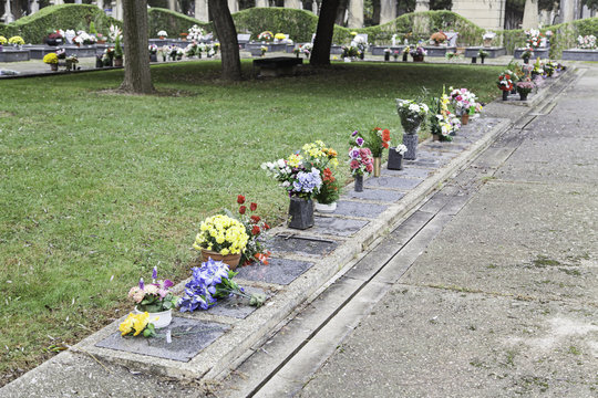 Graves with flowers