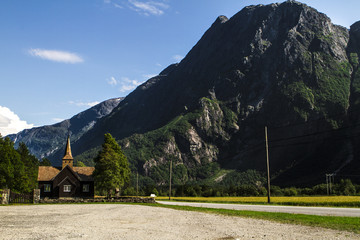 Old norwegian church on the way to trolstigen