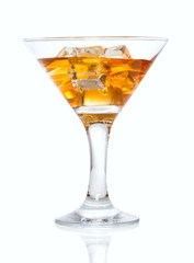 Glass of whiskey with ice