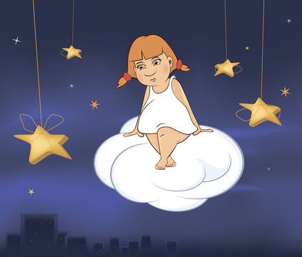 A Cute Little Angel. A Girl Cartoon