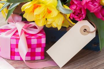 spring flowers with gift box