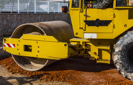 Construction site - road roller compact foundation