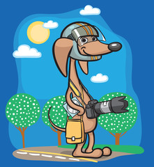 cartoon dog character in helmet with photo camera