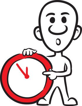 doodle small person - pointing at clock