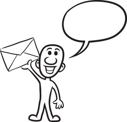 doodle small person - holding a letter