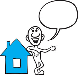 doodle small person - standing by the house