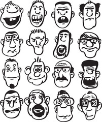 whiteboard drawing - big set of doodle faces