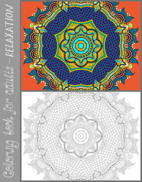 coloring book page for adults - flower paisley design