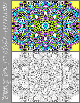 coloring book page for adults - flower paisley design