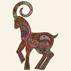 Patterned multicolored goat.