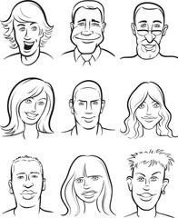 whiteboard drawing - people faces collection