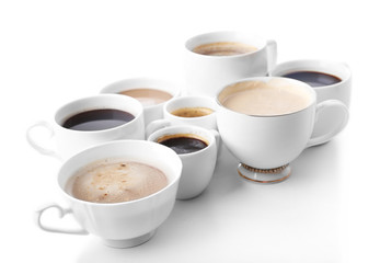 Lots of coffee cups on white background