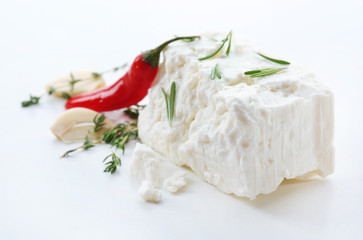 Feta cheese isolated on white