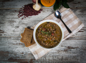 Vegetable soup with pumpkin and onion