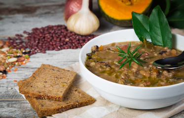 Vegetable soup with pumpkin and onion