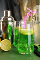 Glasses of fruit cocktails in party close-up