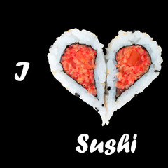 I love sushi concept with two pieces of sushi forming heart shap