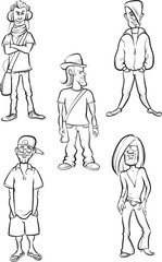 whiteboard drawing - cartoon trendy young men