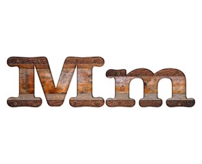 Letter M wooden and rusty metal.