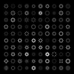 Sun's Rays Icons Set - Isolated On Black Background