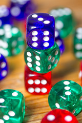 colorful dices background on wood