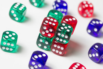 colorful dices background isolated on white
