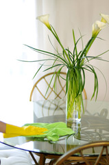 Cleaning service flowers on table