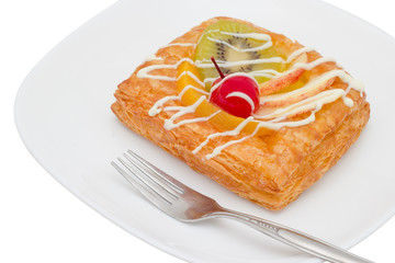 danish pastry with fruits on white background