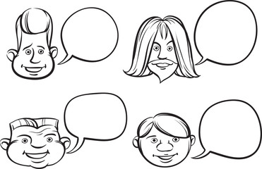 whiteboard drawing - funny heads with speech bubbles